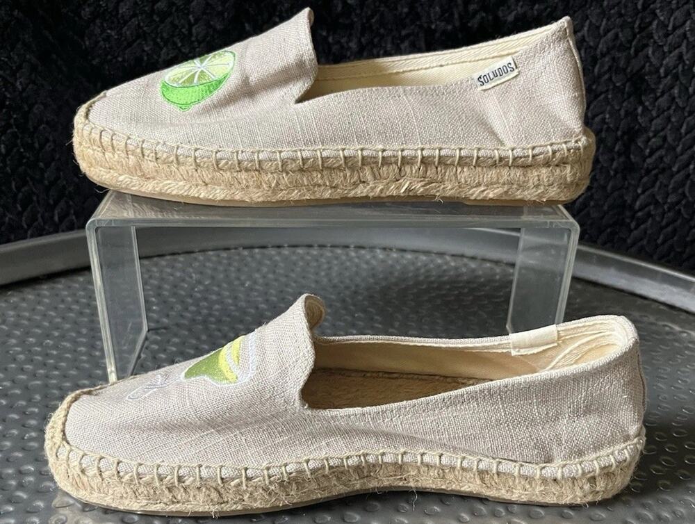 Women's Soludos Margarita&Lime Tan/Beige Canvas Smoking Espadrille Casual Size 7